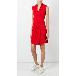 Carven Red Ruched Crossover Dress Size XS. NEW